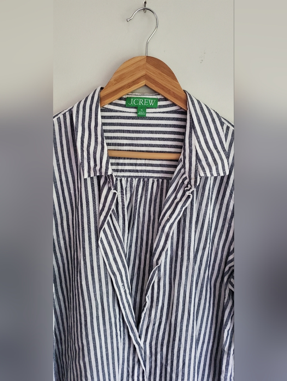 J. Crew Navy and White Vertical Linen Striped Shirt Dress Size XL - Picture 5 of 11